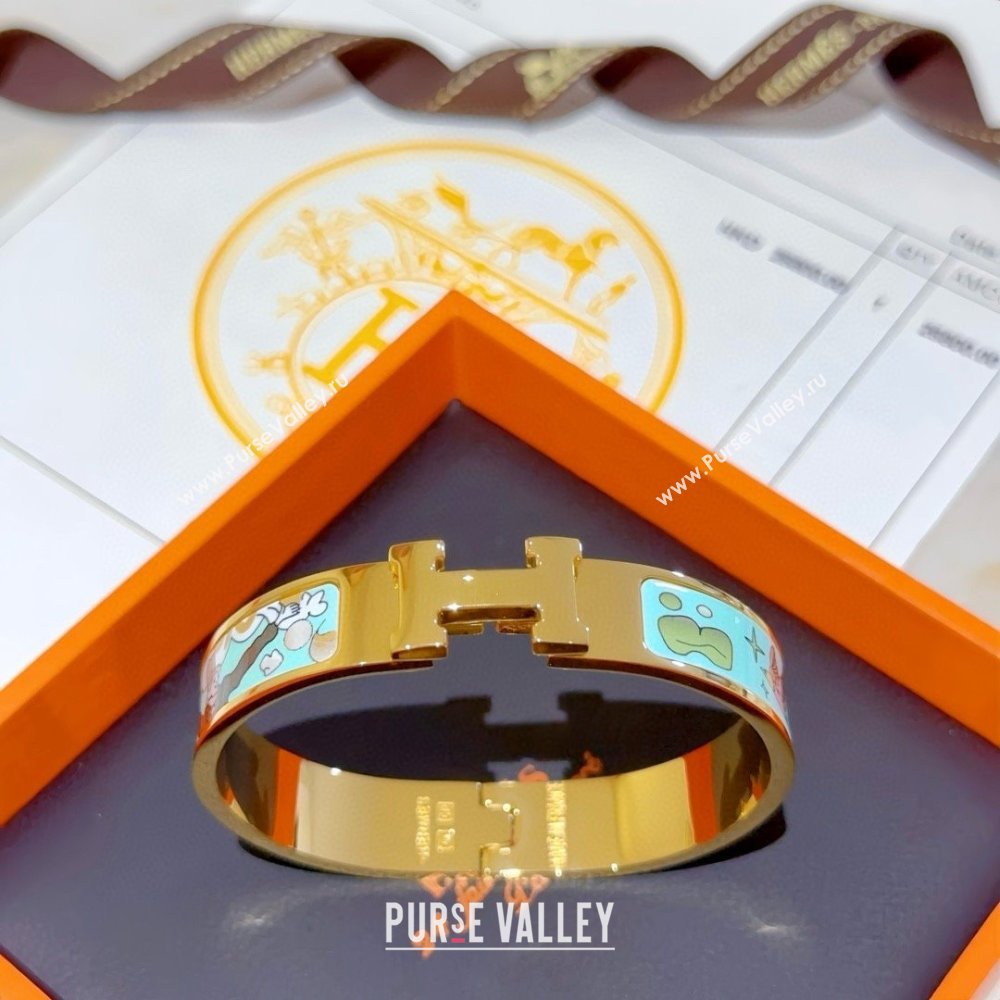 Hermes Clic H Print Bracelet H022823 Blue 2025 (LE-25022823)