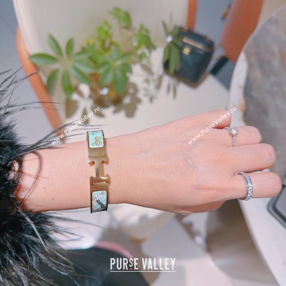 Hermes Clic H Print Bracelet H022823 Blue 2025 (LE-25022823)