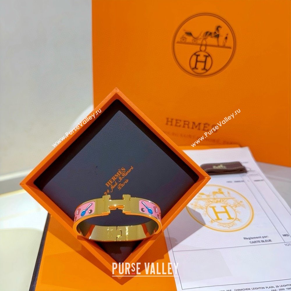 Hermes Clic H Print Bracelet H022824 Pink 2025 (LE-25022824)