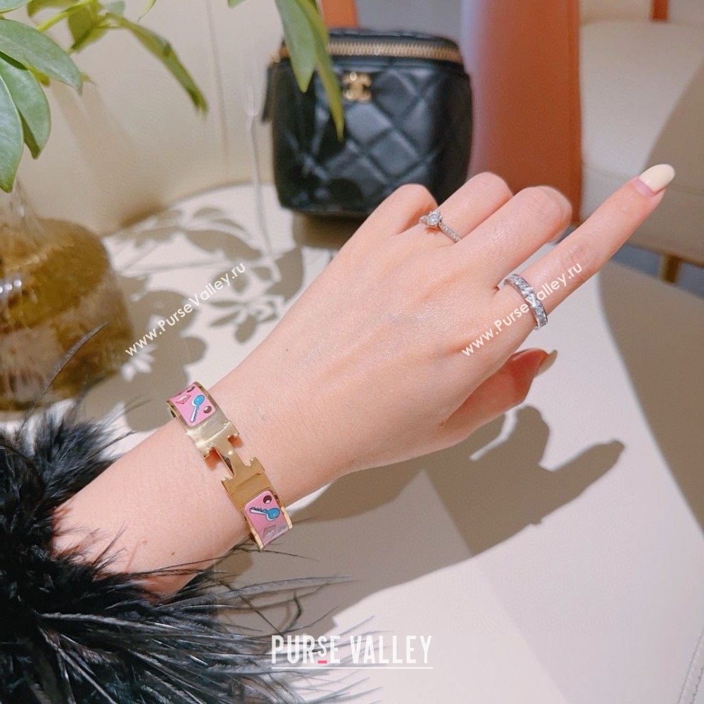 Hermes Clic H Print Bracelet H022824 Pink 2025 (LE-25022824)