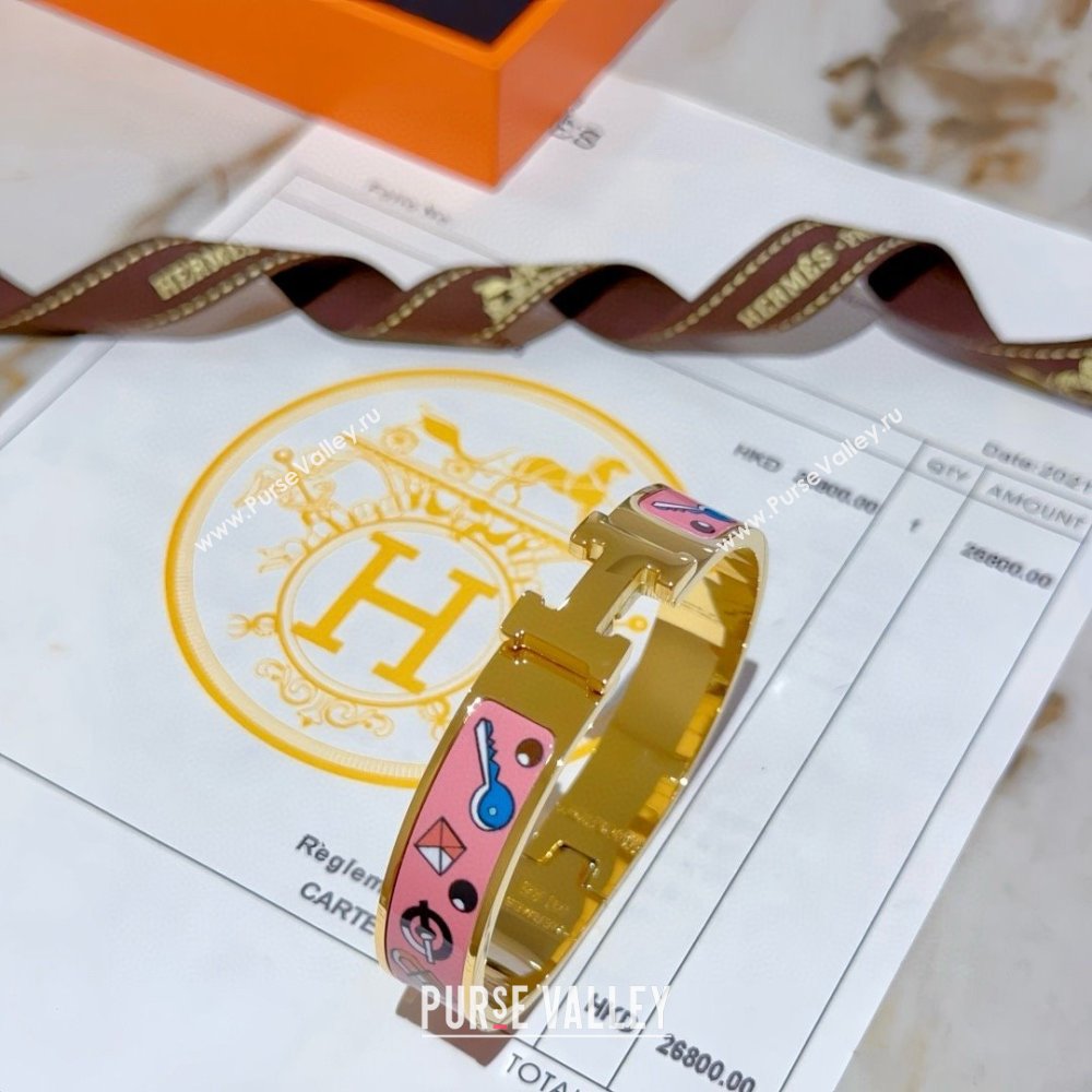 Hermes Clic H Print Bracelet H022824 Pink 2025 (LE-25022824)