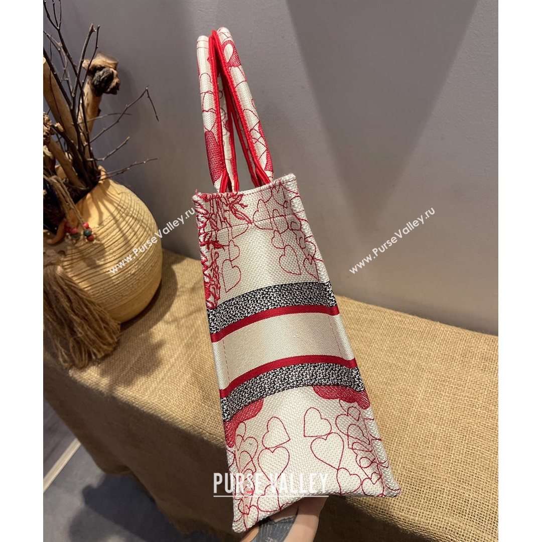 Dior Small Book Tote Bag in Red and White D-Royaume dAmour Embroidery 2021 M1286  (XXG-21080308)