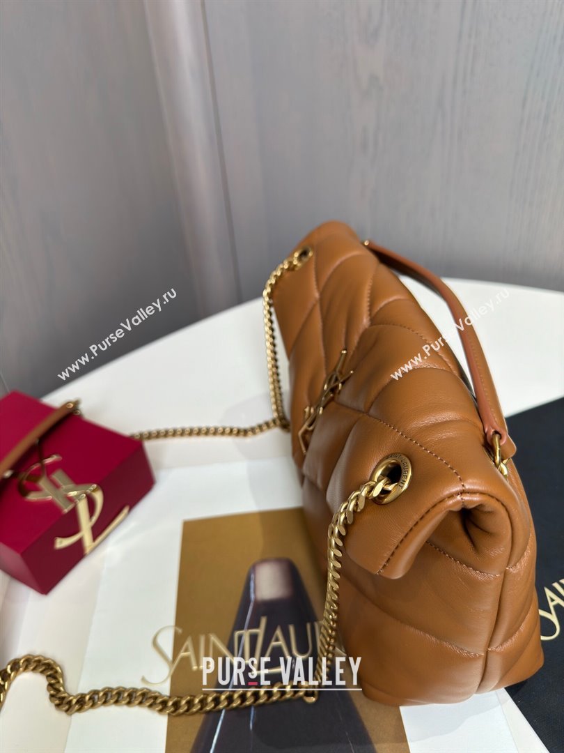 Saint Laurent Loulou Puffer Small Bag in Quilted Lambskin 577476 Caramel/Gold 2024 Top Quality (HONGS-24062627)