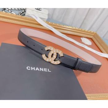 Chanel Calfskin Belt 30mm with Crystal CC Buckle Black 2021 (99-21082402)