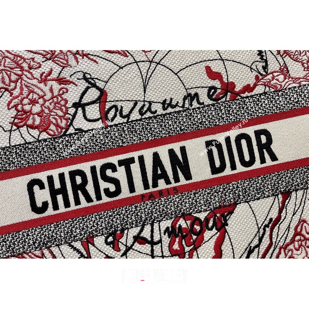 Dior Large Book Tote Bag in Red and White D-Royaume dAmour Embroidery 2021 M1286  (XXG-21080307)