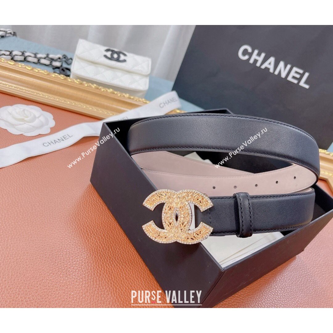 Chanel Calfskin Belt 30mm with Crystal CC Buckle Black 2021 (99-21082402)