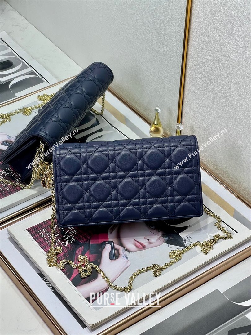 Dior Lady Dior Pouch in Metallic Leather M81B Navy Blue 2024 (XXG-24081517)