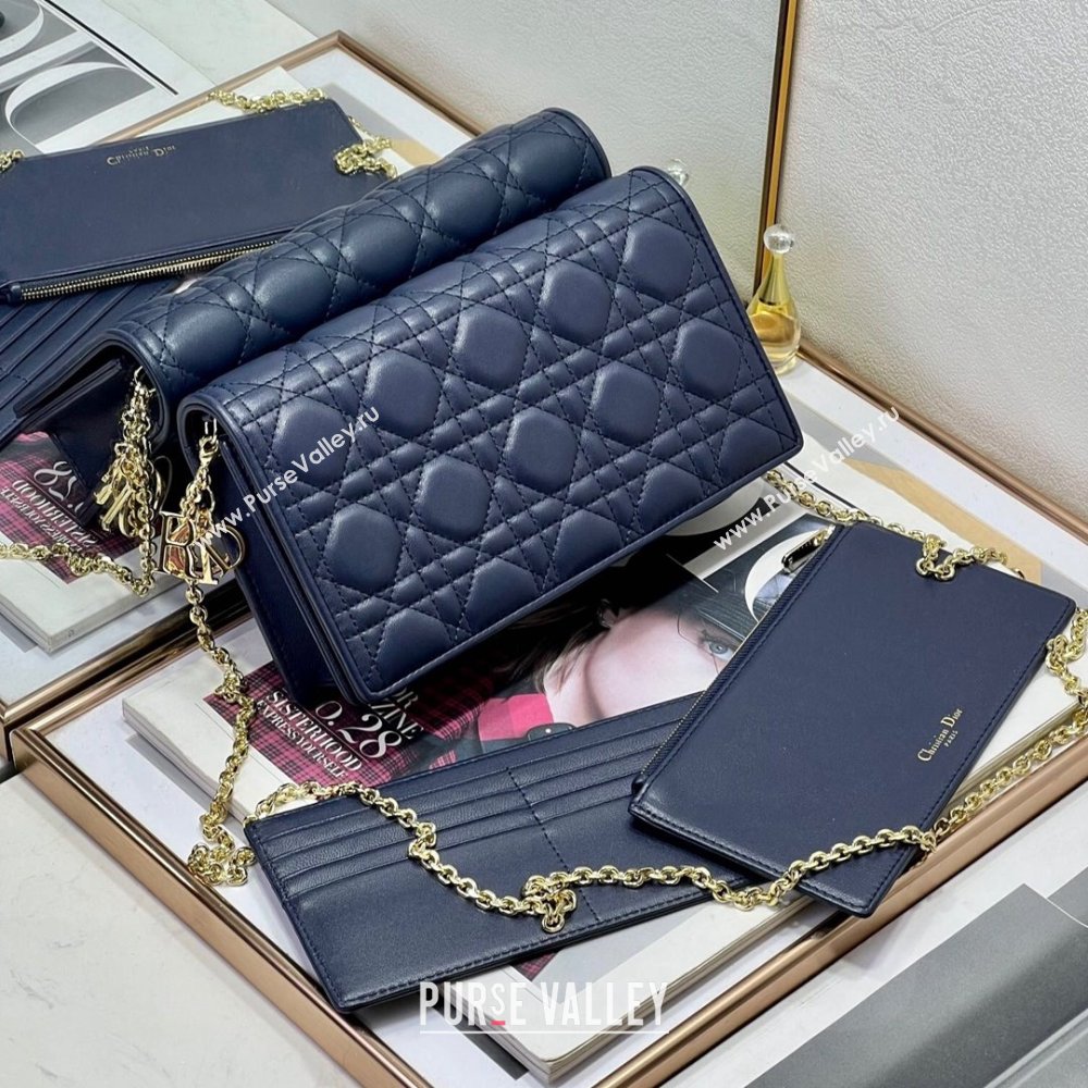 Dior Lady Dior Pouch in Metallic Leather M81B Navy Blue 2024 (XXG-24081517)