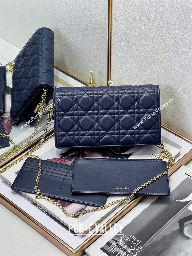 Dior Lady Dior Pouch in Metallic Leather M81B Navy Blue 2024 (XXG-24081517)