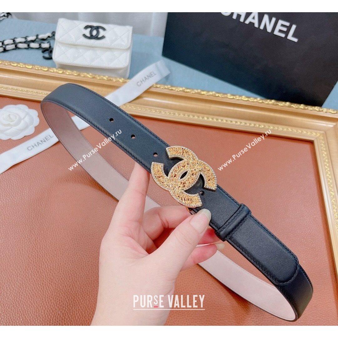 Chanel Calfskin Belt 30mm with Crystal CC Buckle Black 2021 (99-21082402)