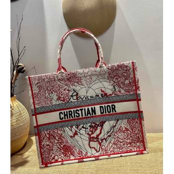 Dior Large Book Tote Bag in Red and White D-Royaume dAmour Embroidery 2021 M1286 (XXG-21080307)
