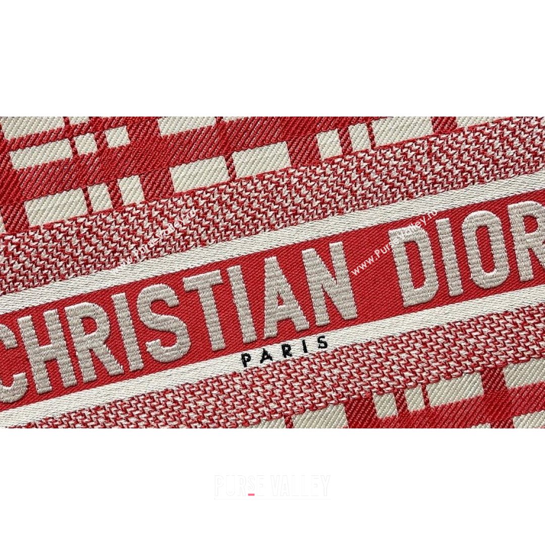 Dior Small Book Tote Bag in Red ChecknDior Embroidery 2021 M1286  (XXG-21080310)