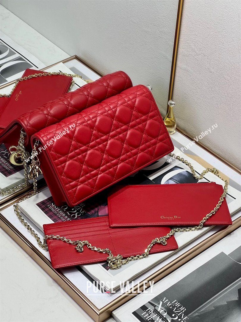 Dior Lady Dior Pouch in Metallic Leather M81B Red 2024 (XXG-24081518)