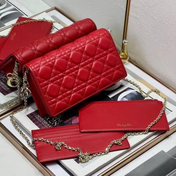 Dior Lady Dior Pouch in Metallic Leather M81B Red 2024 (XXG-24081518)