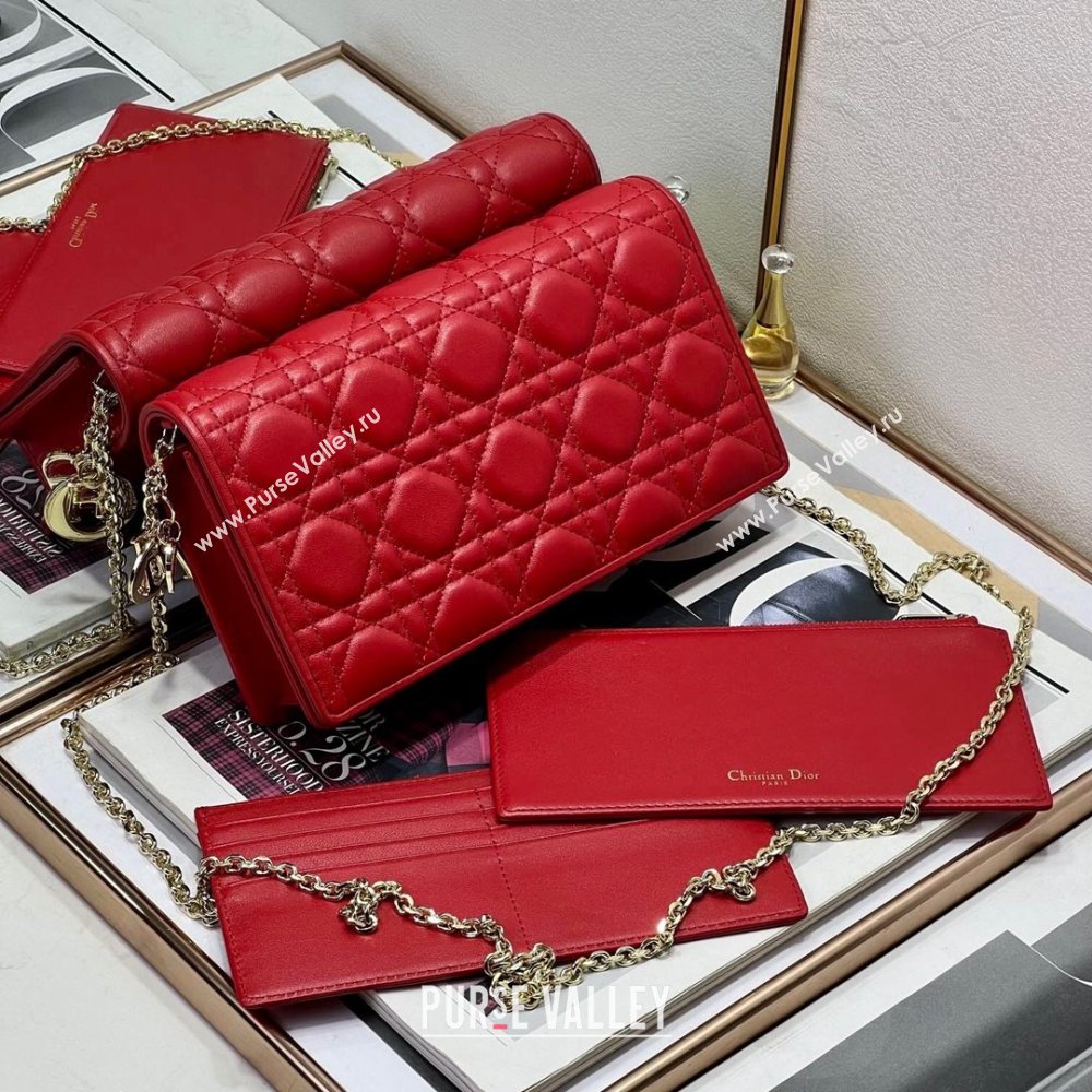 Dior Lady Dior Pouch in Metallic Leather M81B Red 2024 (XXG-24081518)