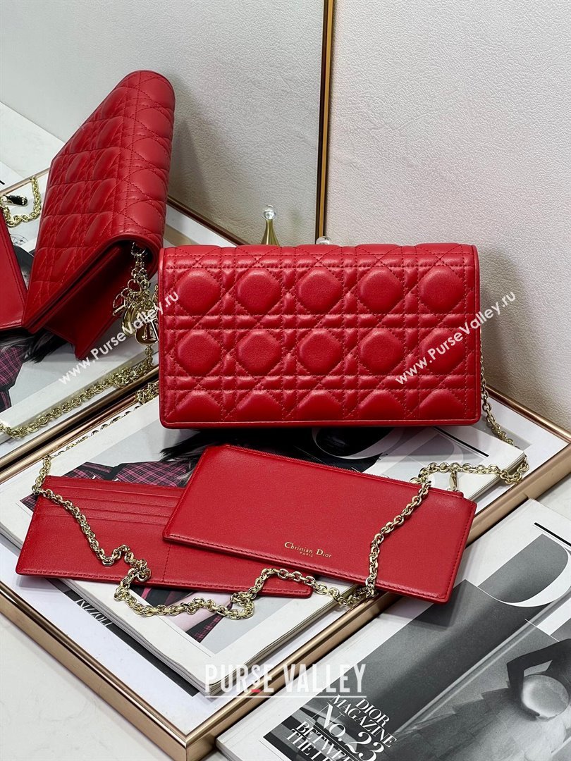 Dior Lady Dior Pouch in Metallic Leather M81B Red 2024 (XXG-24081518)