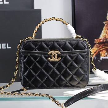 Chanel Shiny Crumpled Calfskin Vanity Case with Chain Top Handle AS2179 Black 2020 (JY-20112060)