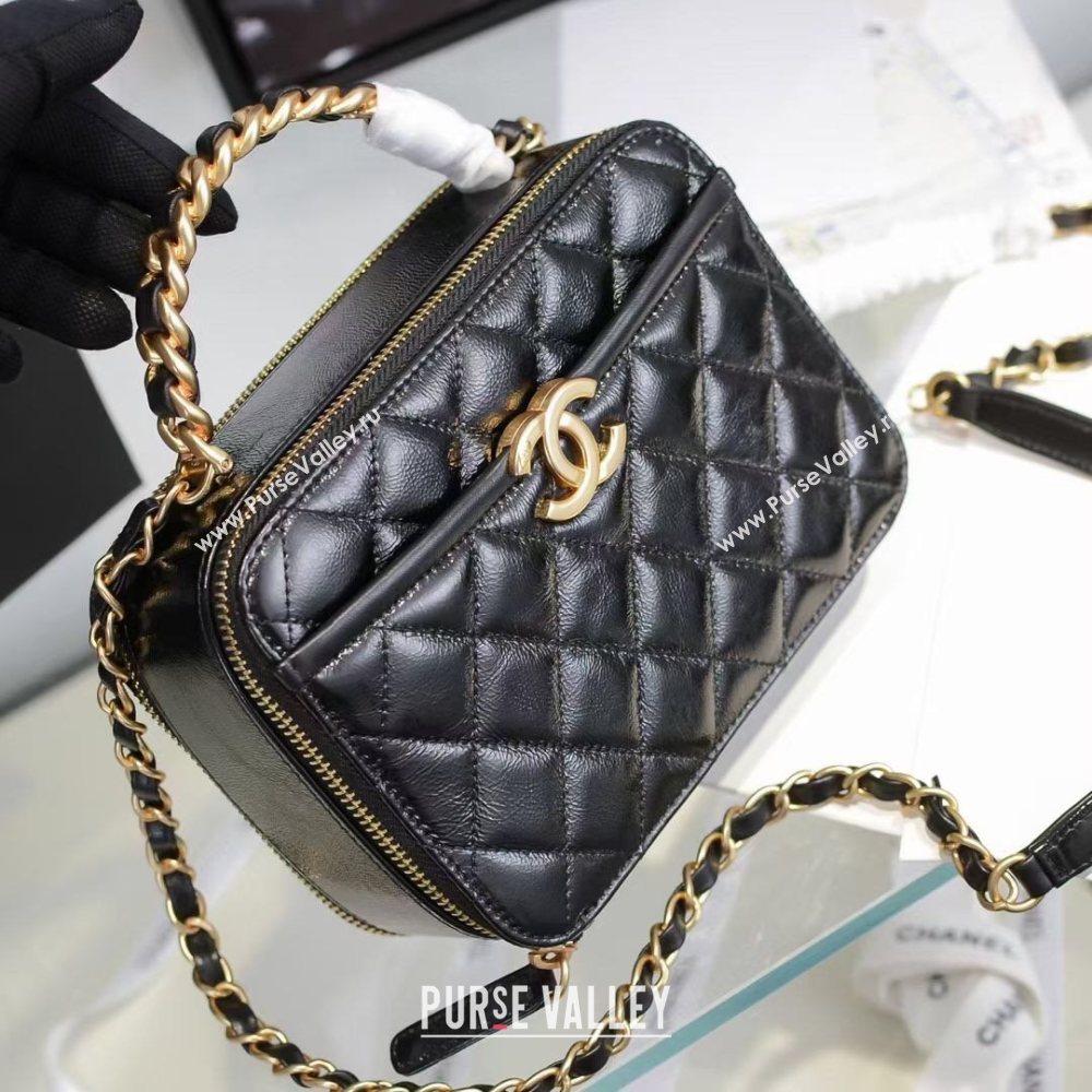 Chanel Shiny Crumpled Calfskin Vanity Case with Chain Top Handle AS2179 Black 2020 (JY-20112060)