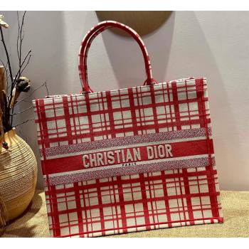 Dior Large Book Tote Bag in Red ChecknDior Embroidery 2021 M1286 (XXG-21080309)