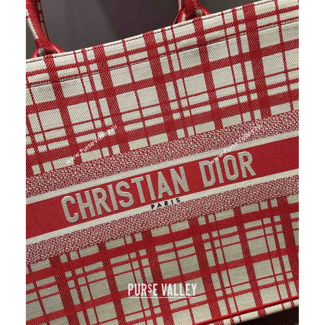 Dior Large Book Tote Bag in Red ChecknDior Embroidery 2021 M1286  (XXG-21080309)