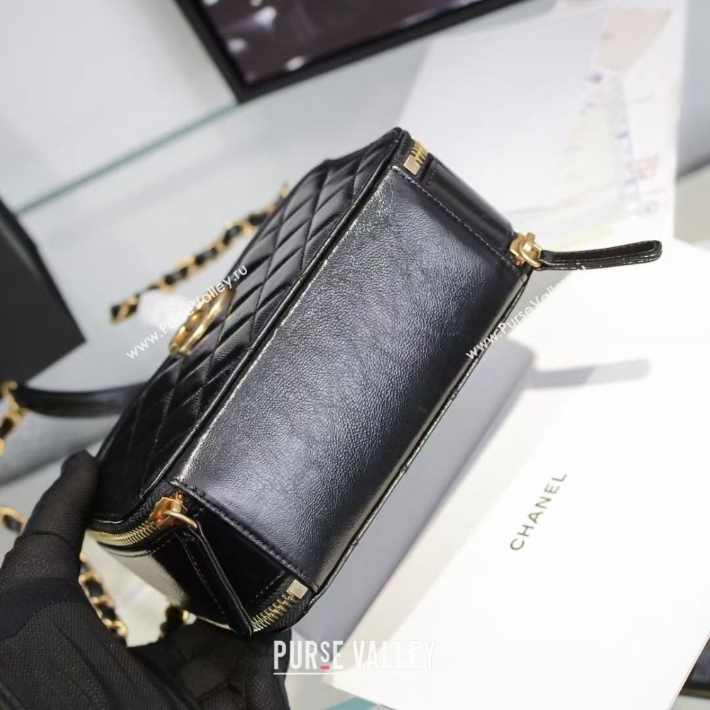 Chanel Shiny Crumpled Calfskin Vanity Case with Chain Top Handle AS2179 Black 2020 (JY-20112060)