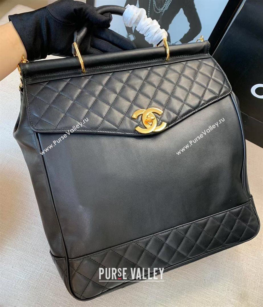 Chanel Quilted Leather Shopping Bag with Top Handle Black 2020 (JY-20112061)