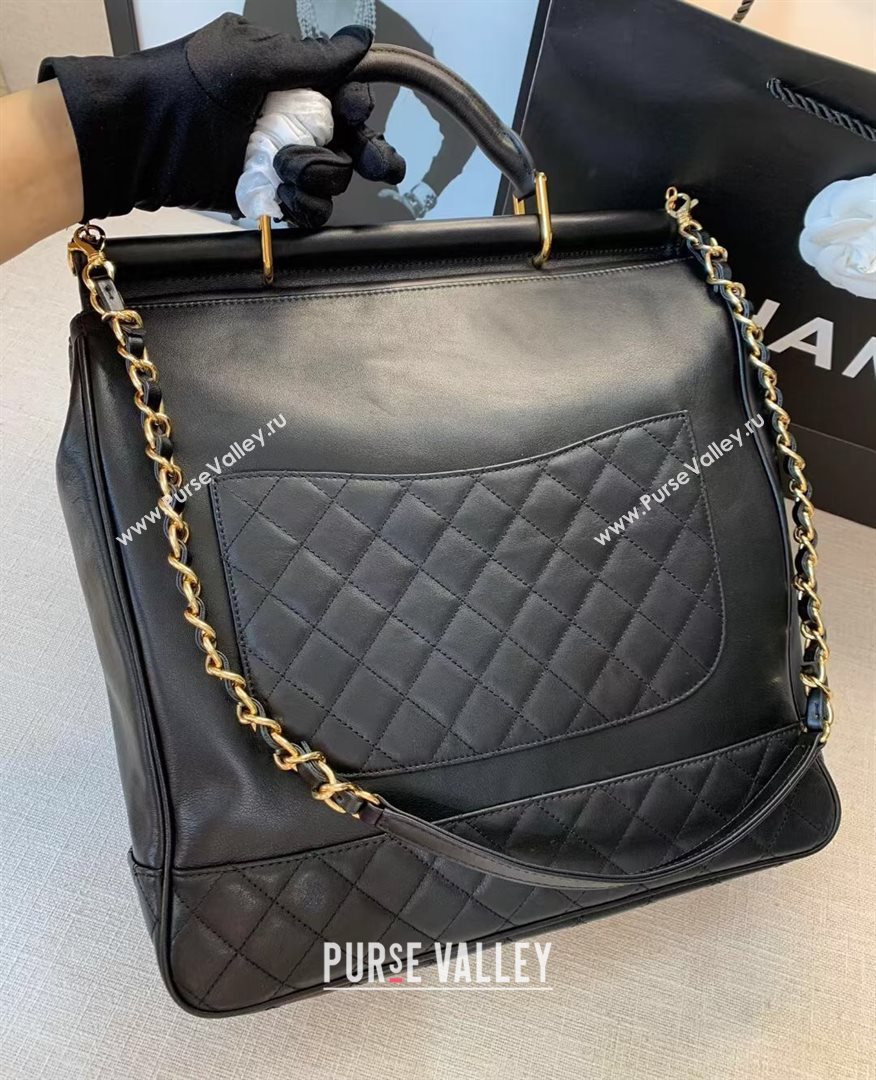 Chanel Quilted Leather Shopping Bag with Top Handle Black 2020 (JY-20112061)