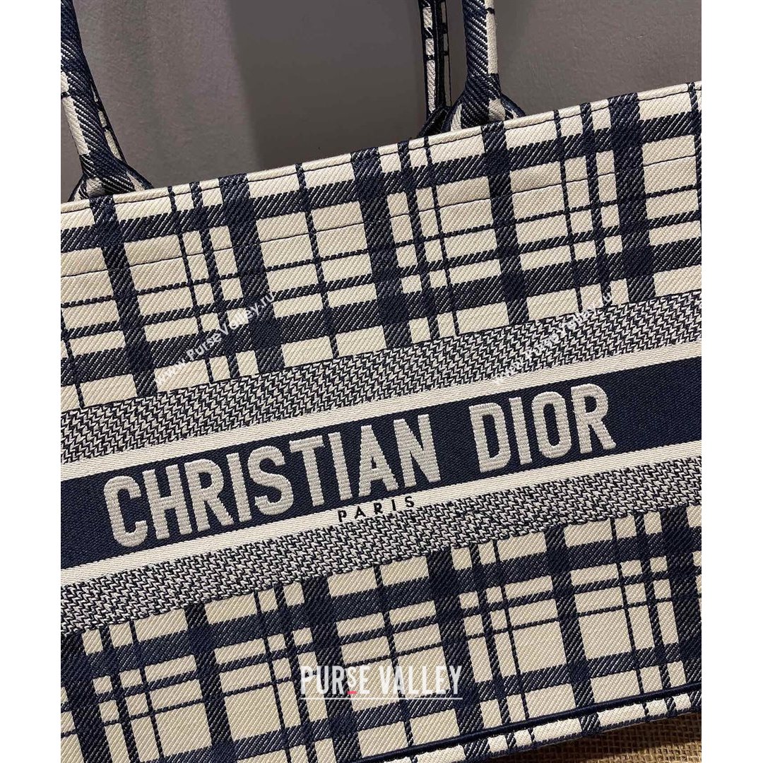 Dior Small Book Tote Bag in Blue ChecknDior Embroidery 2021 M1286  (XXG-21080312)