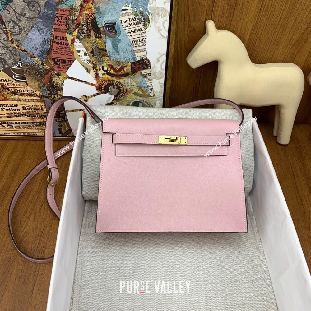 Hermes Kelly Danse Bag 22cm in Evercolor Leather 3Q Pink/Gold 2024(Handmade) (AY-24012202)