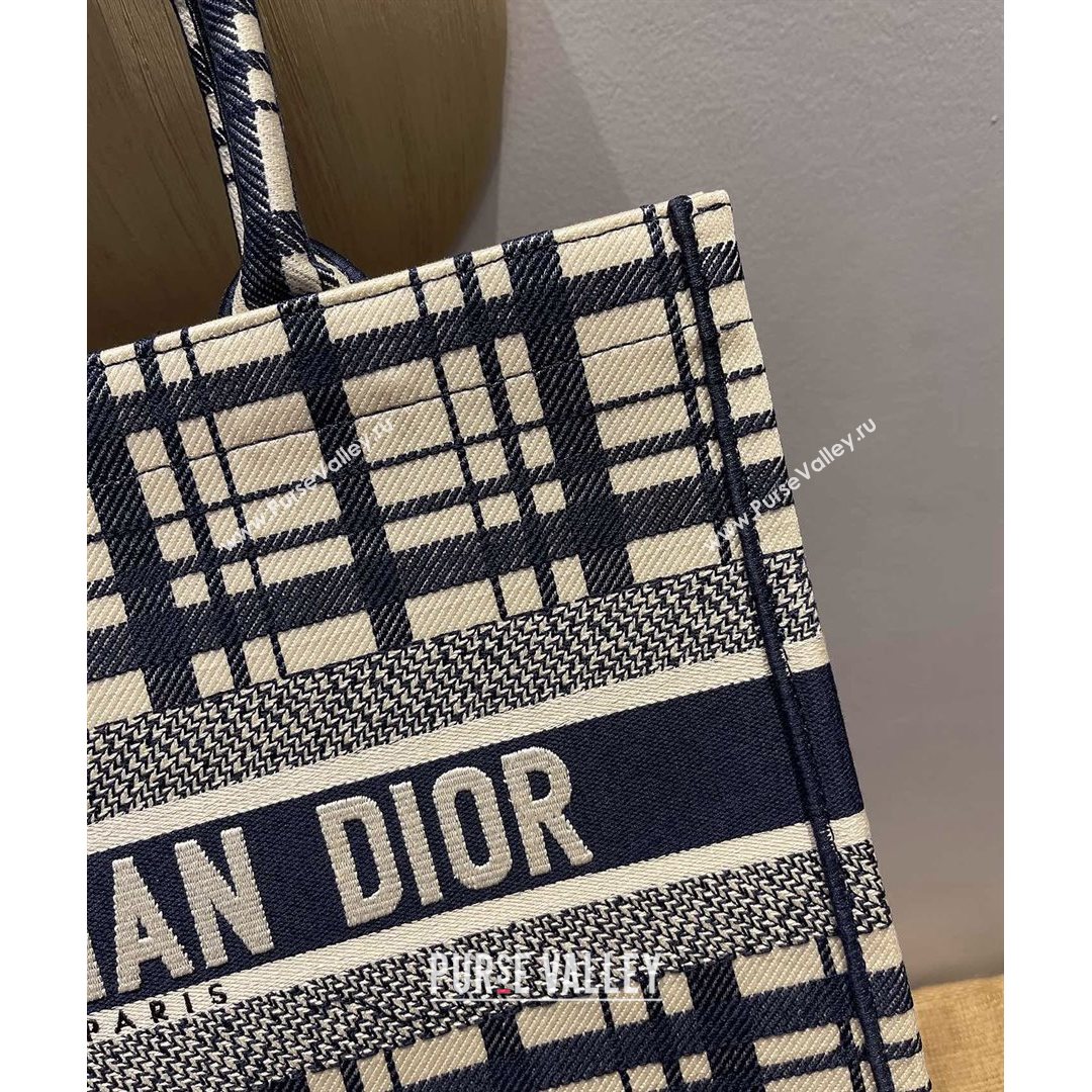 Dior Small Book Tote Bag in Blue ChecknDior Embroidery 2021 M1286  (XXG-21080312)