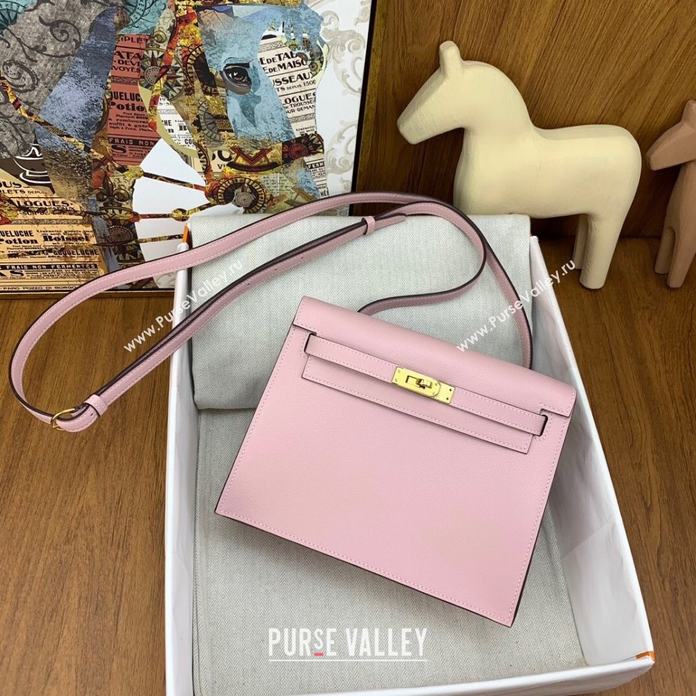 Hermes Kelly Danse Bag 22cm in Evercolor Leather 3Q Pink/Gold 2024(Handmade) (AY-24012202)