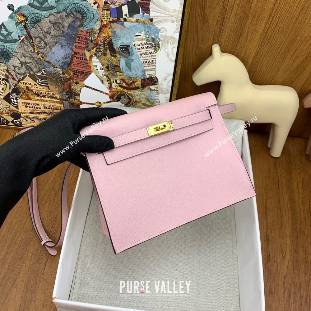 Hermes Kelly Danse Bag 22cm in Evercolor Leather 3Q Pink/Gold 2024(Handmade) (AY-24012202)