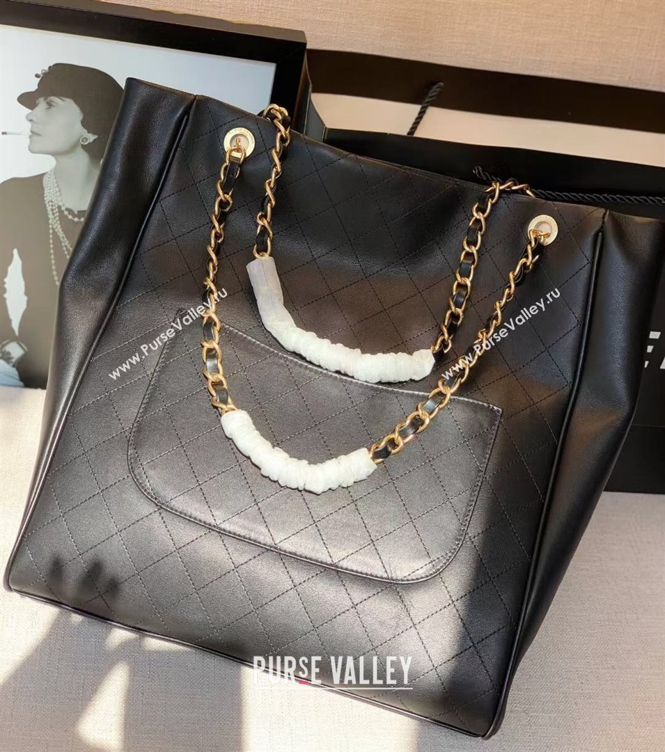 Chanel Quilted Calfskin Vertical Shopping Tote Bag Black 2020 (JY-20112062)