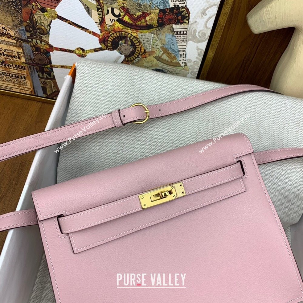 Hermes Kelly Danse Bag 22cm in Evercolor Leather 3Q Pink/Gold 2024(Handmade) (AY-24012202)