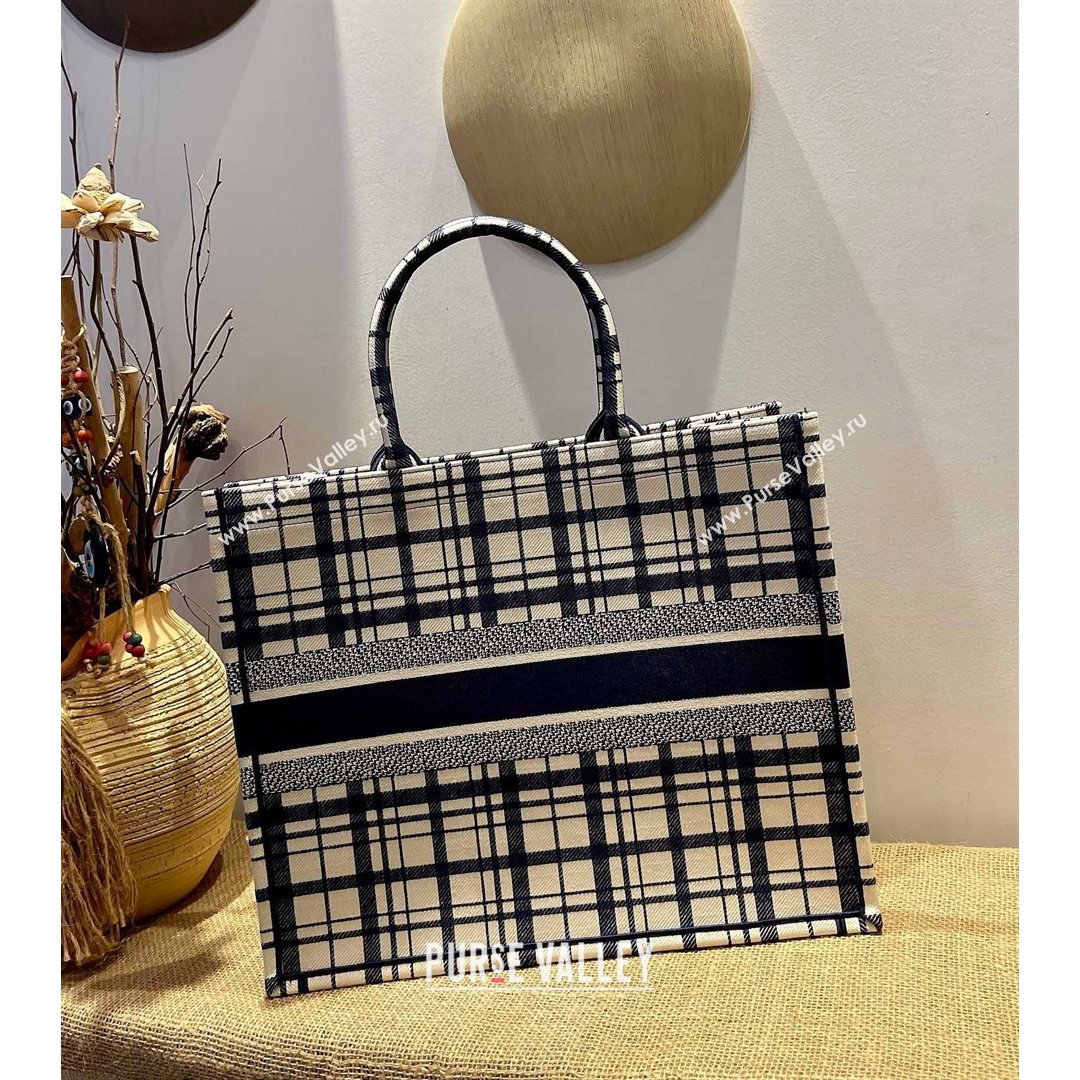 Dior Large Book Tote Bag in Blue ChecknDior Embroidery 2021 M1286  (XXG-21080311)