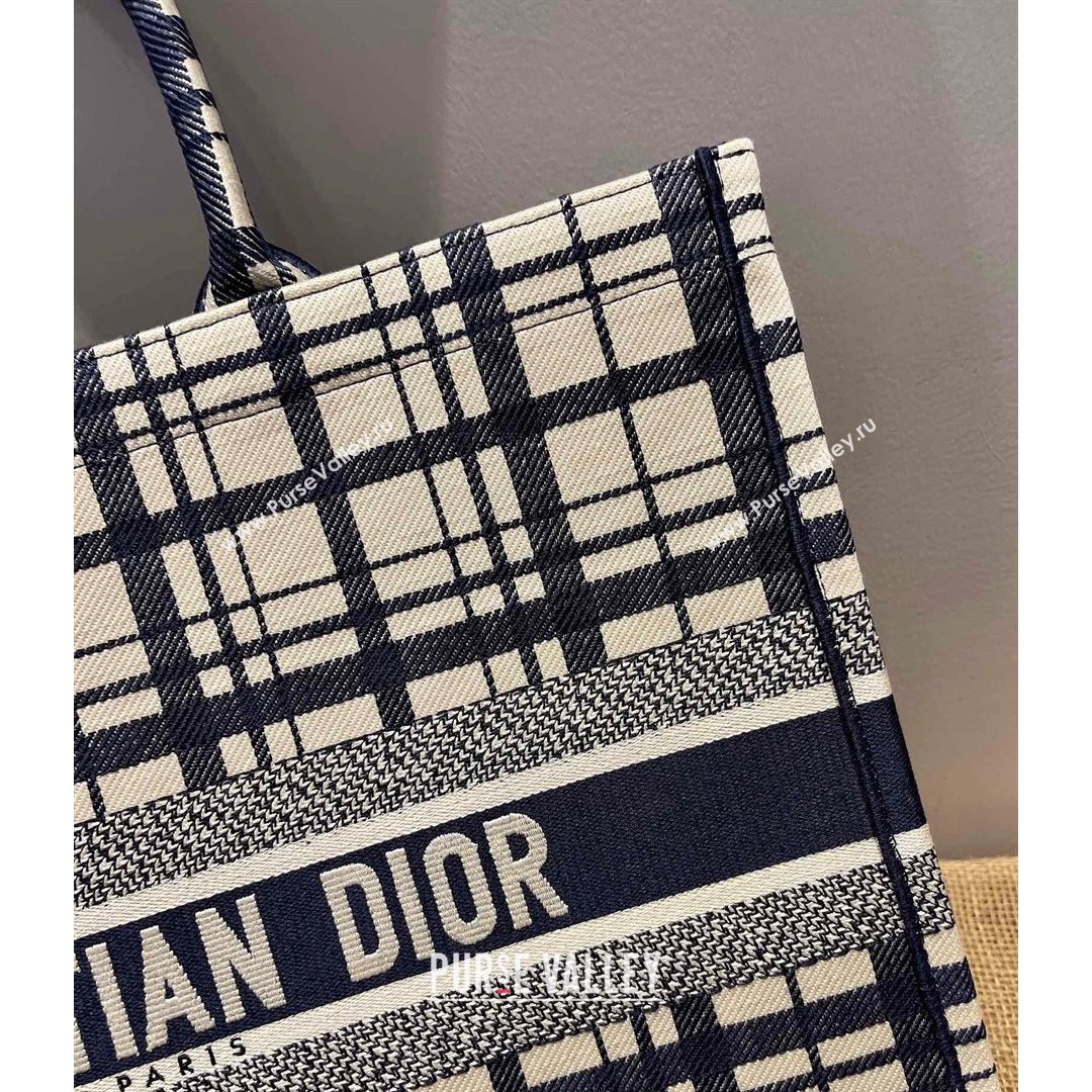 Dior Large Book Tote Bag in Blue ChecknDior Embroidery 2021 M1286  (XXG-21080311)