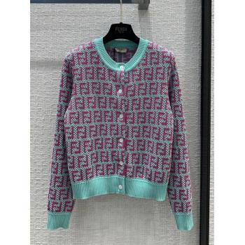 Fendi Knit FF Cardigan F12207 Blue/Pink 2024 (Q-24012207)