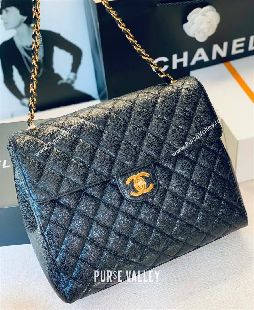 Chanel Quilted Grained Calfskin Large Flap Bag Black 2020 (JY-20112063)