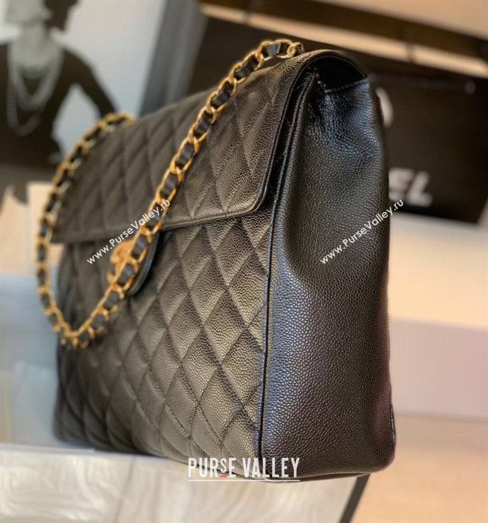 Chanel Quilted Grained Calfskin Large Flap Bag Black 2020 (JY-20112063)