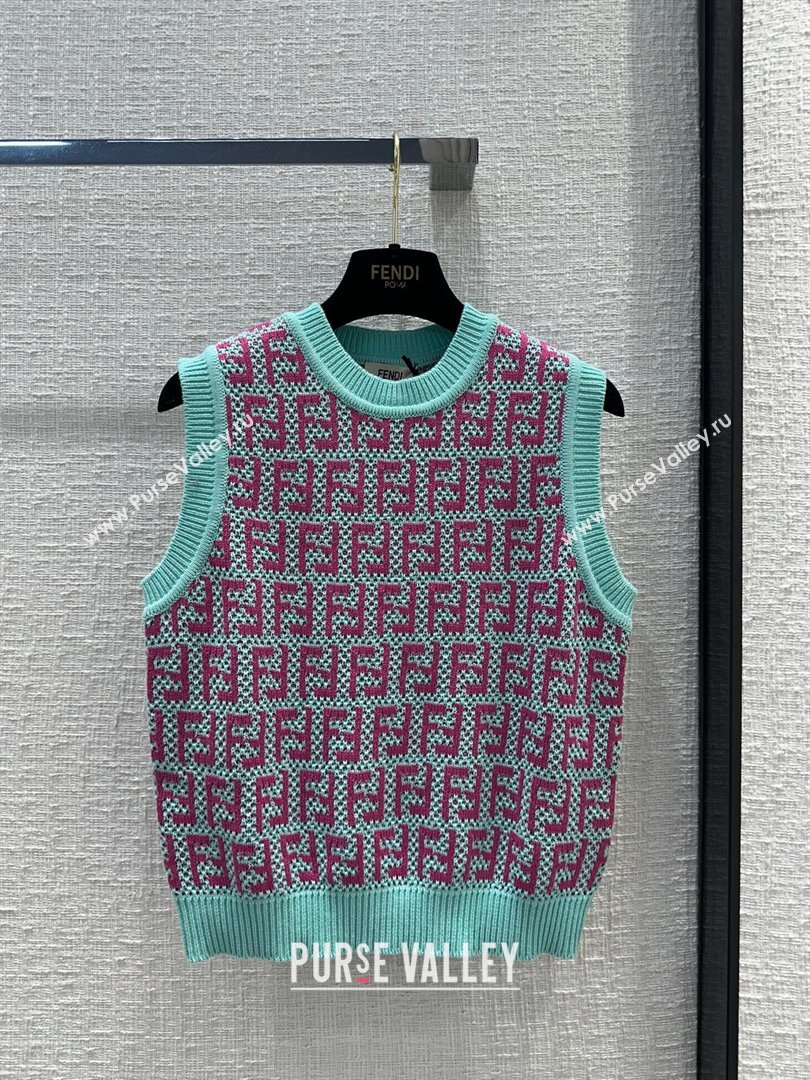 Fendi Knit FF Vest F12205 Blue/Pink 2024 (Q-24012205)