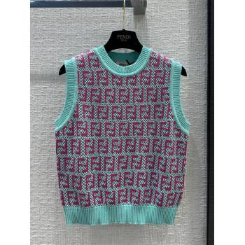 Fendi Knit FF Vest F12205 Blue/Pink 2024 (Q-24012205)