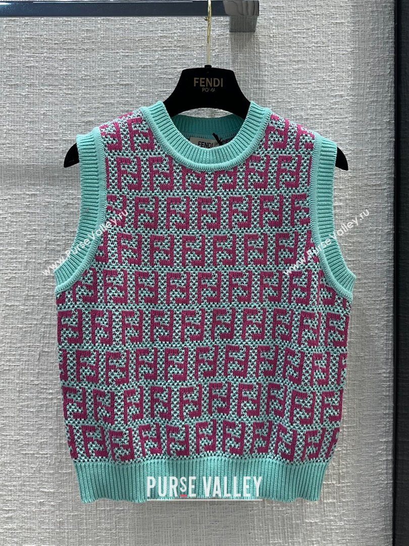 Fendi Knit FF Vest F12205 Blue/Pink 2024 (Q-24012205)