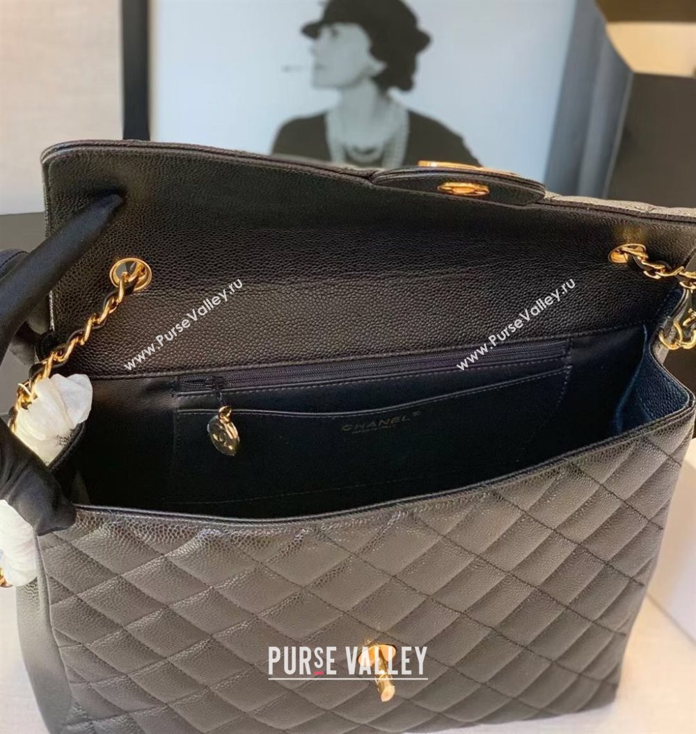 Chanel Quilted Grained Calfskin Large Flap Bag Black 2020 (JY-20112063)