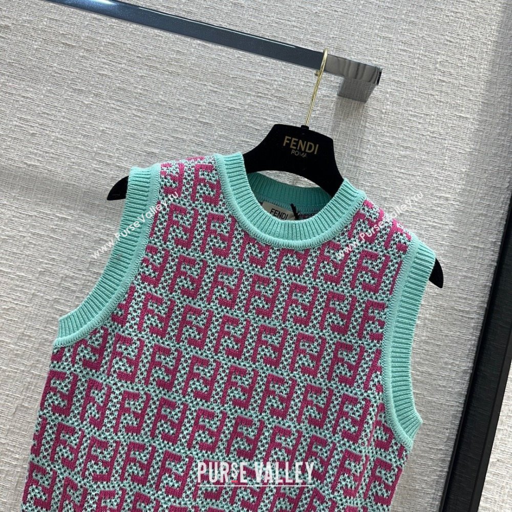 Fendi Knit FF Vest F12205 Blue/Pink 2024 (Q-24012205)