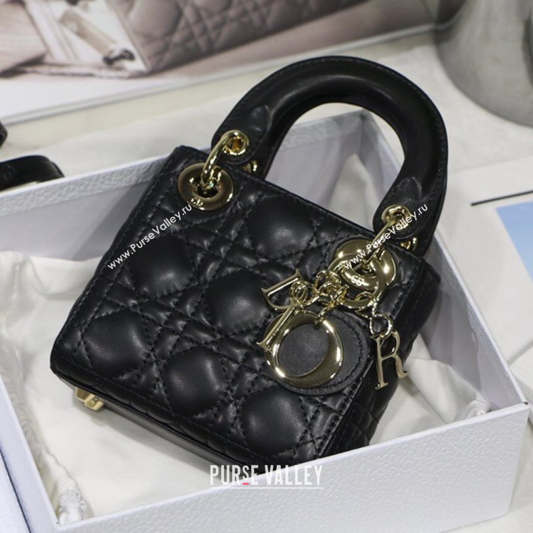 Dior Micro Lady Dior Bag in Black Cannage Lambskin 2021 M6007  (XXG-21080323)