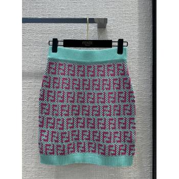 Fendi Knit FF Skirt F12206 Blue/Pink 2024 (Q-24012206)