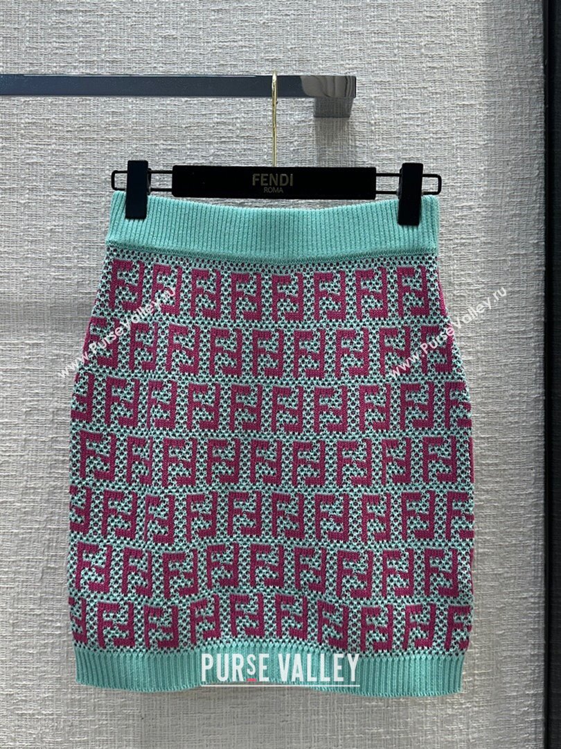 Fendi Knit FF Skirt F12206 Blue/Pink 2024 (Q-24012206)