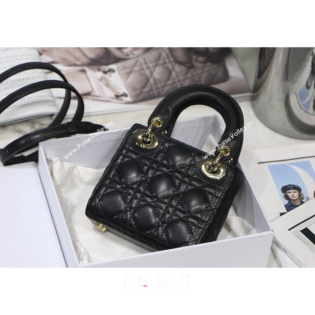 Dior Micro Lady Dior Bag in Black Cannage Lambskin 2021 M6007  (XXG-21080323)