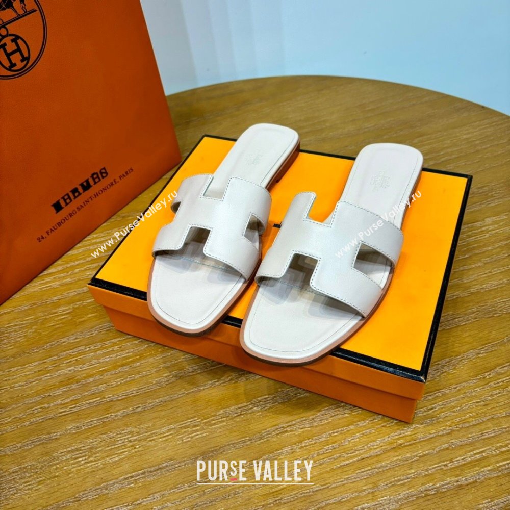 Hermes Oran Classic Swift Calfskin Flat Slide Sandals Off-white 2024(Handmade) (MDU-24062608)