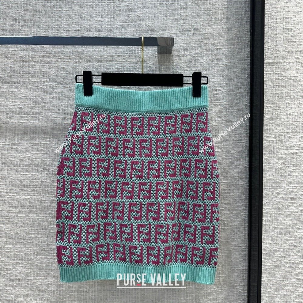 Fendi Knit FF Skirt F12206 Blue/Pink 2024 (Q-24012206)